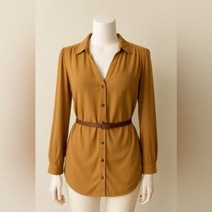 BNWOT Forever 21 Camel Belted Longline Shirt Dress Women’s Top Size S Brown
